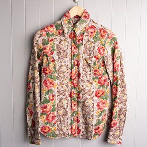 Lucky Brand western rose button down shirt sz XS